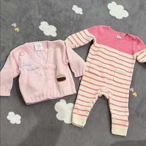Victoria K Pink and Cream Striped Baby Footie